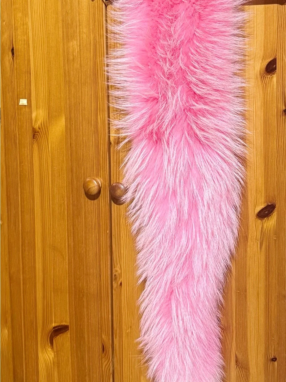 Charlotte Simone Popsicle Raccoon Fox Fur Scarf Pink White 48x9 Luxury Stole